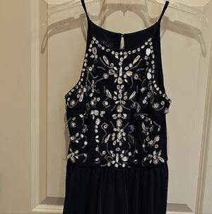 BCX Black Dress with Embellished Floral Design